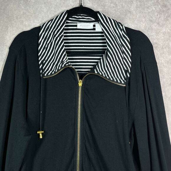 Weekends By Chico's‎ Jacket Womens 2 Large Black Full Zip Cinched Waist Travel - Picture 2 of 8